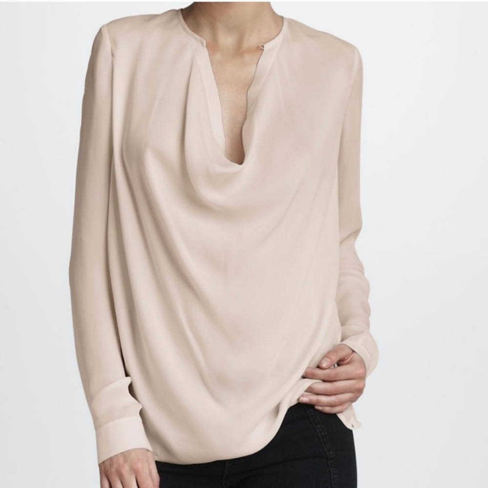 VINCE REVOLVE Silk Georgette Cowl Neck Top cream 2